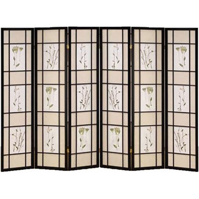 Botanical Black 6 Panel Shoji Screen